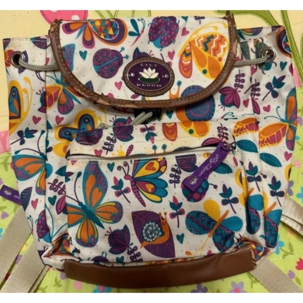 Lily Bloom Backpack Women Small Multicolor Butterfly Print Recycled Canvas